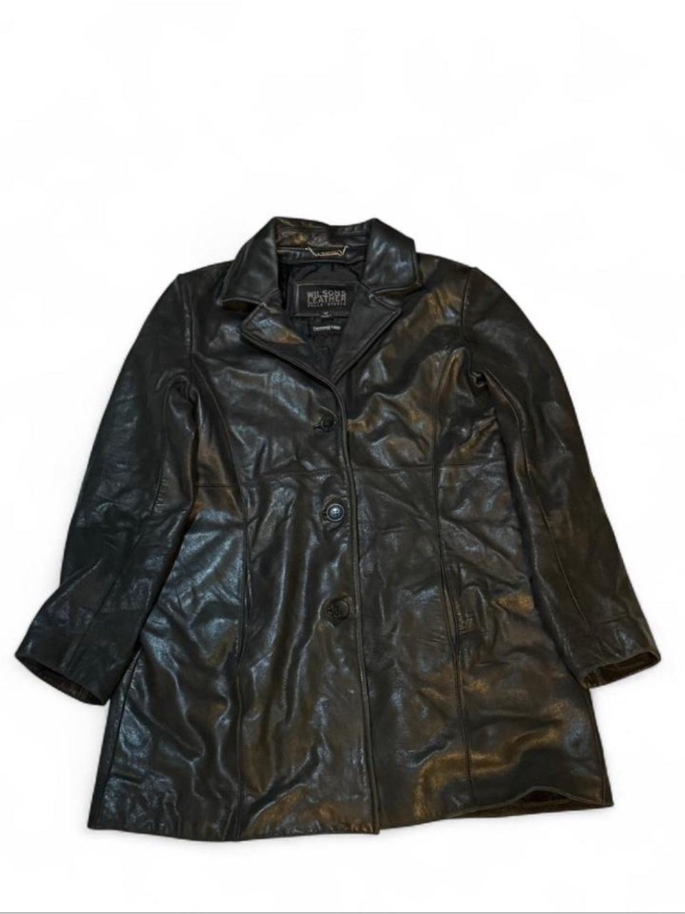 Vintage Wilsons Leather Women's Black Leather Button-Front Coat